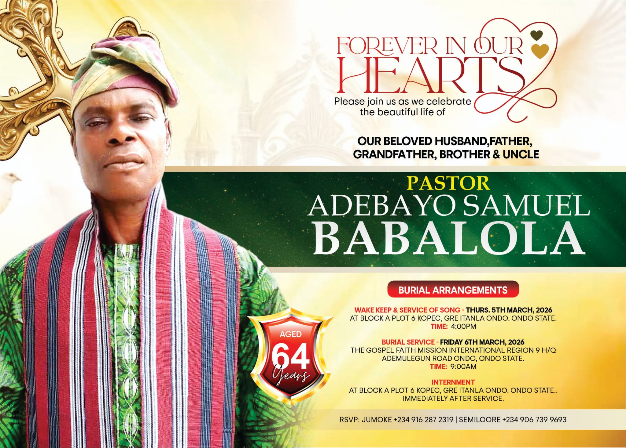 Pastor Adebayo Babalola Funeral flyer page with detailed instruction
